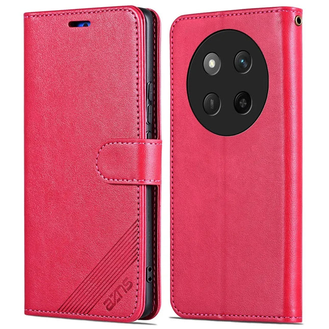 AZNS For Honor X60 Pro 5G Case Anti-Scratch PU Leather Stand Wallet Phone Cover - Red
