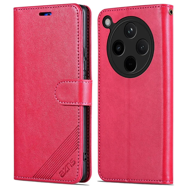 AZNS For Oppo Find X8 5G Case Anti-Scratch PU Leather Stand Wallet Phone Cover - Red