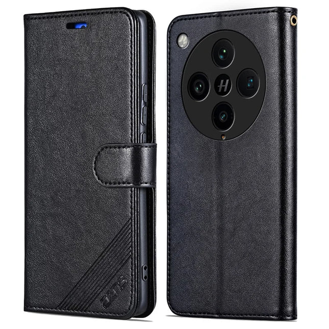 AZNS For Oppo Find X8 Pro 5G Case Anti-Scratch PU Leather Stand Wallet Phone Cover - Black
