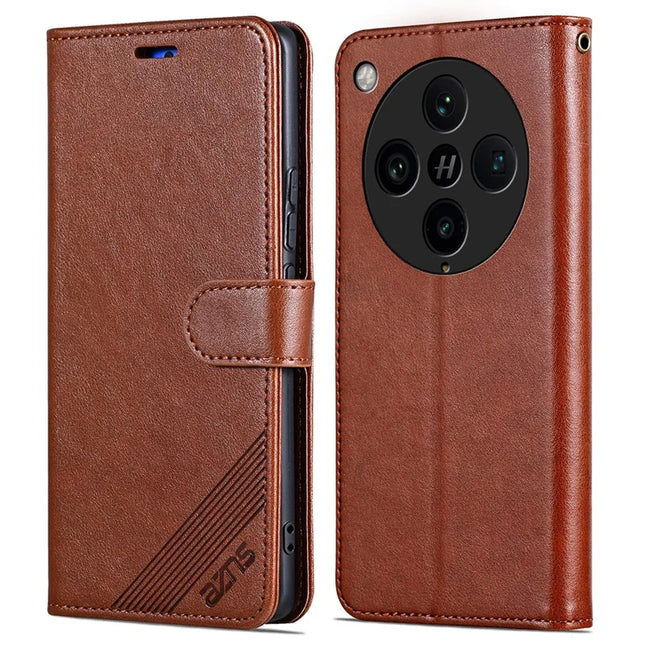 AZNS For Oppo Find X8 Pro 5G Case Anti-Scratch PU Leather Stand Wallet Phone Cover - Brown