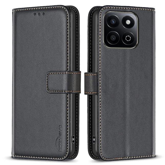 BINFEN COLOR BF17 For Honor X7c 4G / 200 Smart 5G Case Wallet Folio Flip Leather Cover - Black
