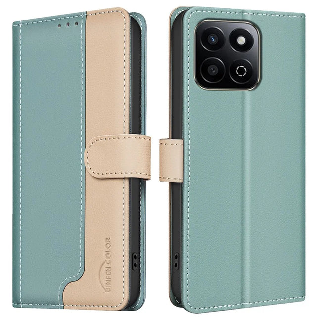 BINFEN COLOR BF33 for Honor X7c 4G / 200 Smart 5G Leather Case Splicing Color RFID Blocking - Green