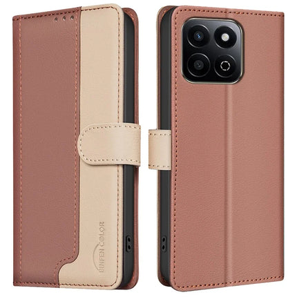 BINFEN COLOR BF33 for Honor X7c 4G / 200 Smart 5G Leather Case Splicing Color RFID Blocking - Brown