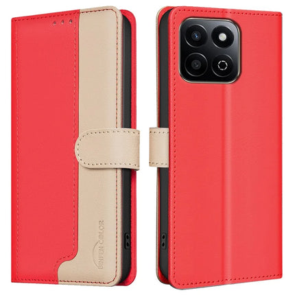 BINFEN COLOR BF33 for Honor X7c 4G / 200 Smart 5G Leather Case Splicing Color RFID Blocking - Red