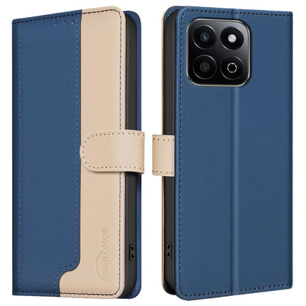 BINFEN COLOR BF33 for Honor X7c 4G / 200 Smart 5G Leather Case Splicing Color RFID Blocking - Blue