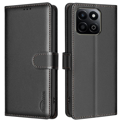 BINFEN COLOR BF32 For Honor X7c 4G / 200 Smart 5G Leather Case Wallet RFID Blocking Phone Cover - Black
