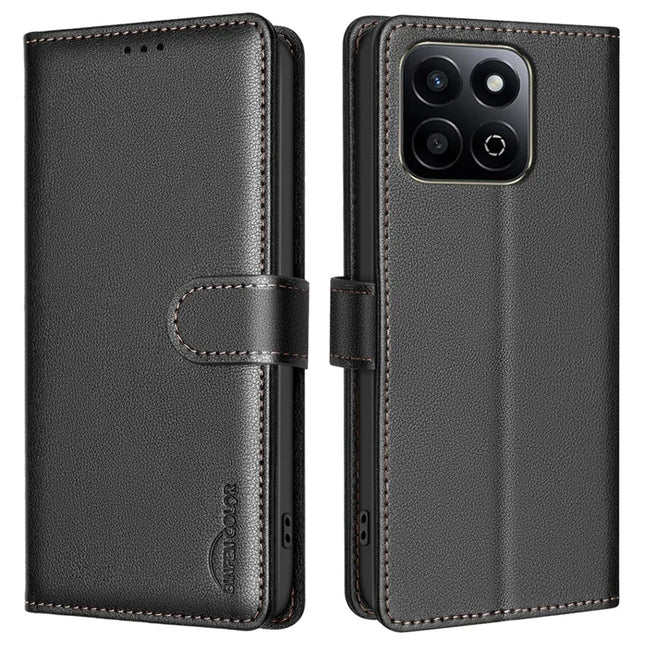 BINFEN COLOR BF32 For Honor X7c 4G / 200 Smart 5G Leather Case Wallet RFID Blocking Phone Cover - Black