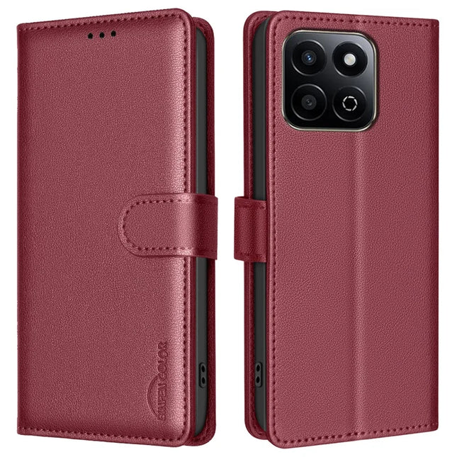 BINFEN COLOR BF32 For Honor X7c 4G / 200 Smart 5G Leather Case Wallet RFID Blocking Phone Cover - Red