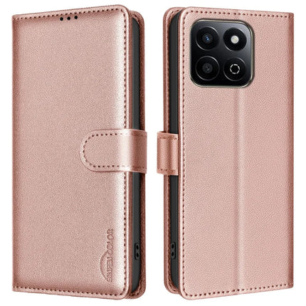 BINFEN COLOR BF32 For Honor X7c 4G / 200 Smart 5G Leather Case Wallet RFID Blocking Phone Cover - Rose Gold