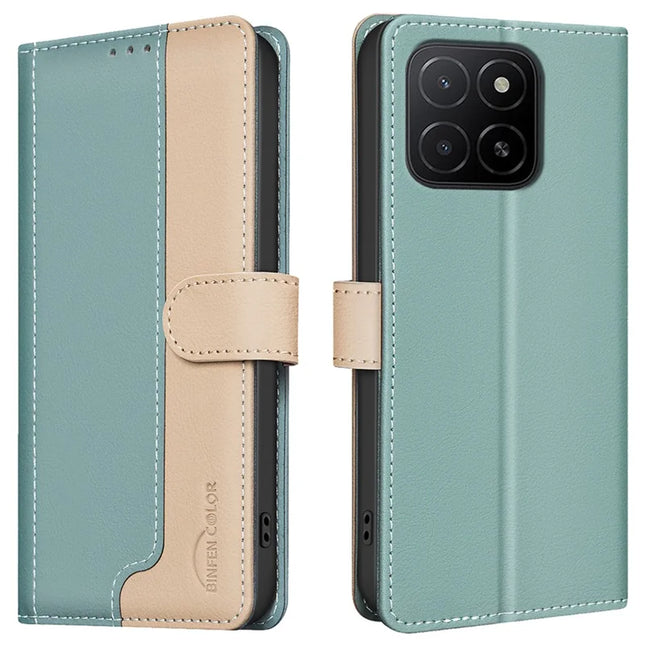 BINFEN COLOR BF33 for Honor X5b Leather Case Splicing Color RFID Blocking - Green
