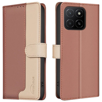 BINFEN COLOR BF33 for Honor X5b Leather Case Splicing Color RFID Blocking - Brown