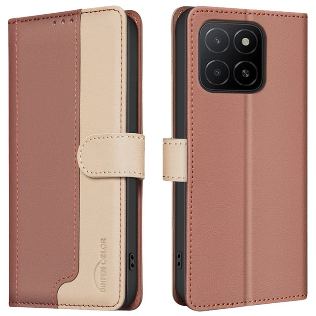 BINFEN COLOR BF33 for Honor X5b Leather Case Splicing Color RFID Blocking - Brown