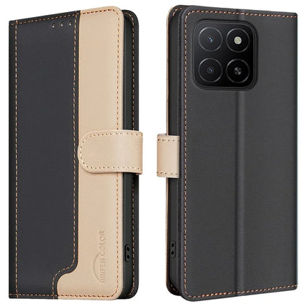 BINFEN COLOR BF33 for Honor X5b Leather Case Splicing Color RFID Blocking - Black