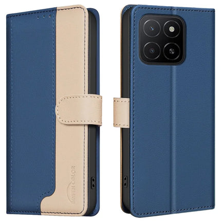 BINFEN COLOR BF33 for Honor X5b Leather Case Splicing Color RFID Blocking - Blue