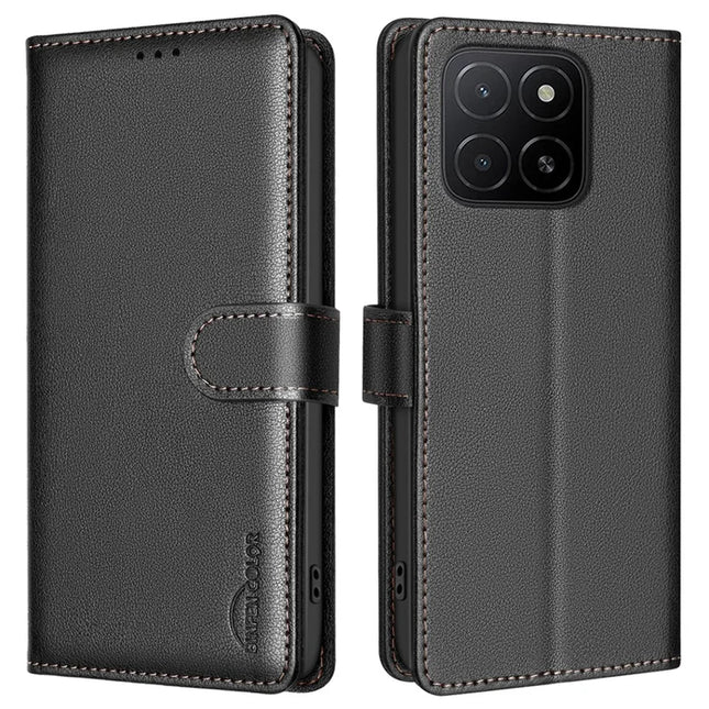 BINFEN COLOR BF32 For Honor X5b Leather Case Wallet RFID Blocking Phone Cover - Black