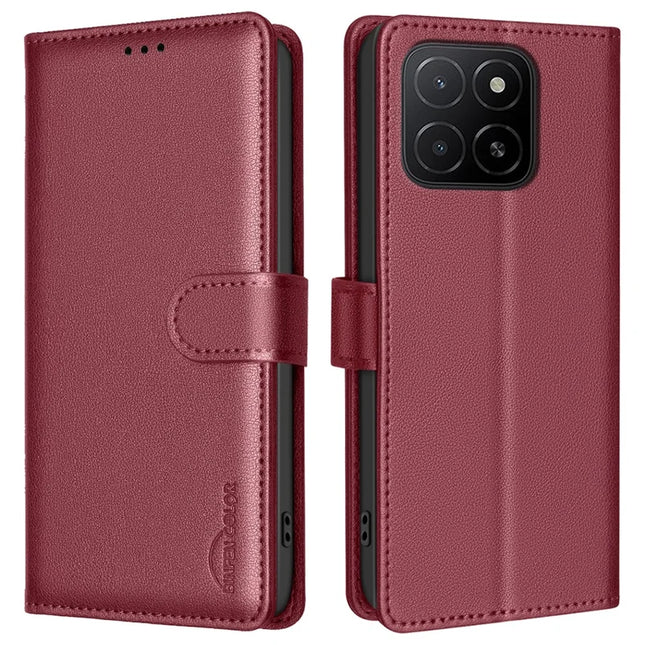 BINFEN COLOR BF32 For Honor X5b Leather Case Wallet RFID Blocking Phone Cover - Red