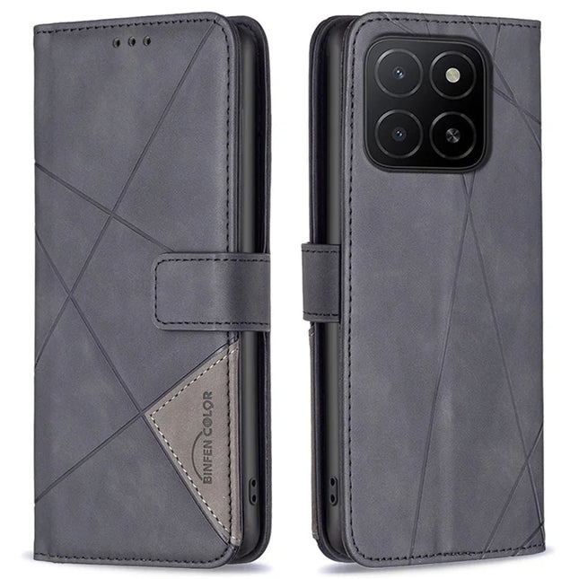 BINFEN COLOR BF05 For Honor X5b Case Leather Phone Cover Wallet Stand - Black