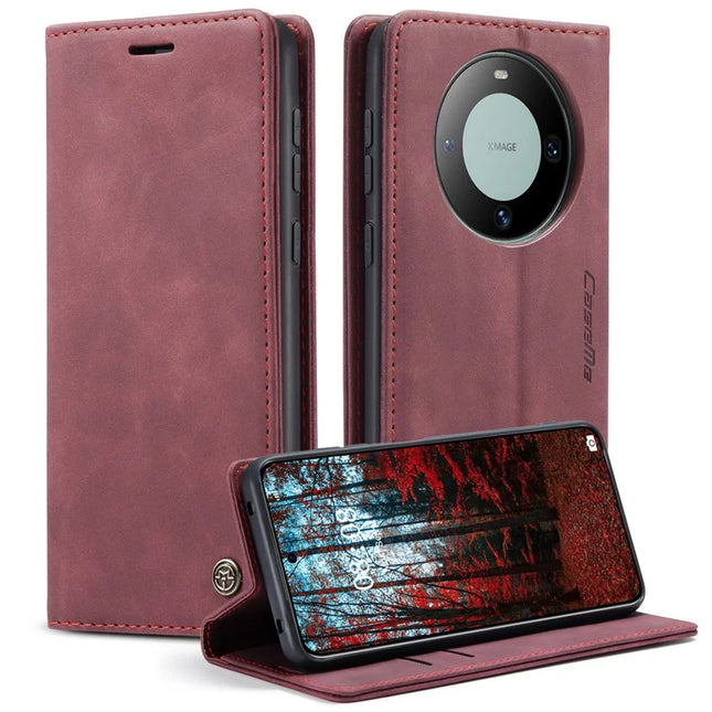 For Huawei Mate 60 Case CASEME 013 Series Card Holder Stand Leather Phone Cover - Red