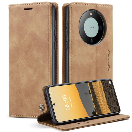 For Huawei Mate 60 Case CASEME 013 Series Card Holder Stand Leather Phone Cover - Brown