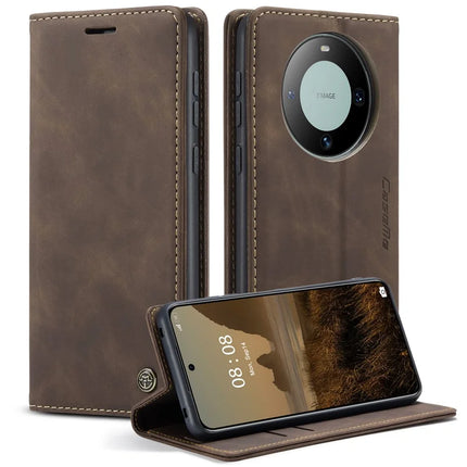 For Huawei Mate 60 Case CASEME 013 Series Card Holder Stand Leather Phone Cover - Coffee
