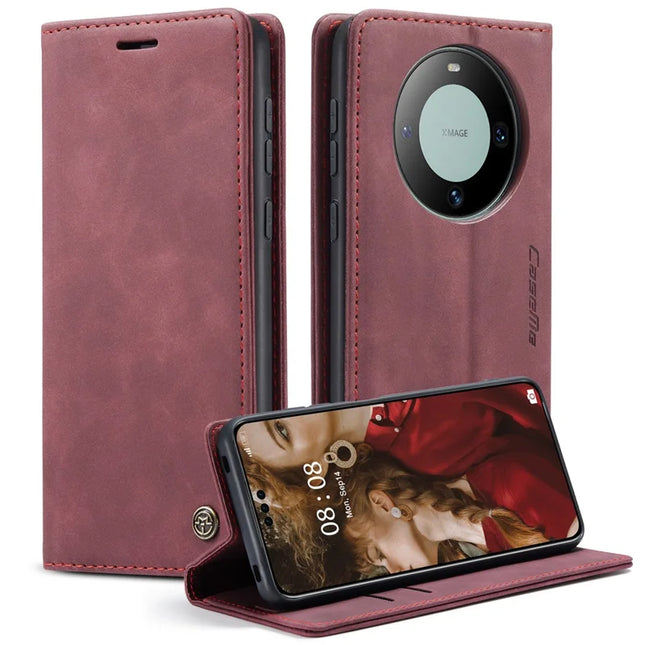 For Huawei Mate 60 Pro+ / Huawei Mate 60 Pro Case CASEME 013 Series Card Holder Stand Leather Phone Cover - Red
