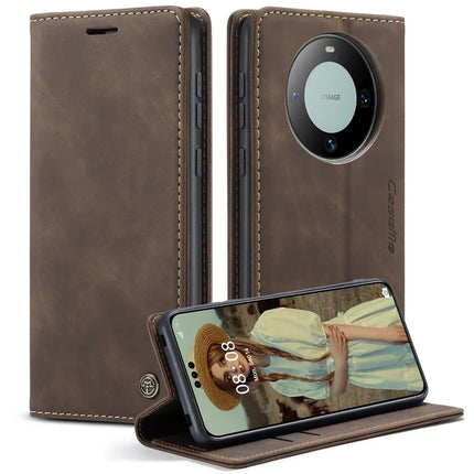 For Huawei Mate 60 Pro+ / Huawei Mate 60 Pro Case CASEME 013 Series Card Holder Stand Leather Phone Cover - Coffee