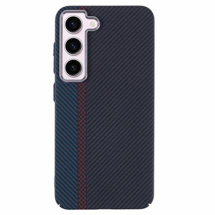 For Samsung Galaxy S23 Case Compatible with MagSafe Carbon Fiber Texture Water-Transfer PC Phone Cover - Blue+Red+Black