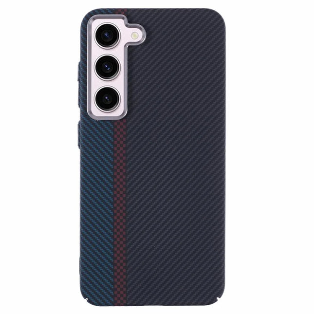 For Samsung Galaxy S23 Case Compatible with MagSafe Carbon Fiber Texture Water-Transfer PC Phone Cover - Blue+Red+Black