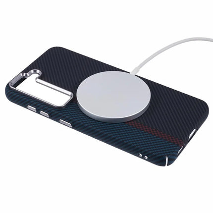 For Samsung Galaxy S23 Case Compatible with MagSafe Carbon Fiber Texture Water-Transfer PC Phone Cover
