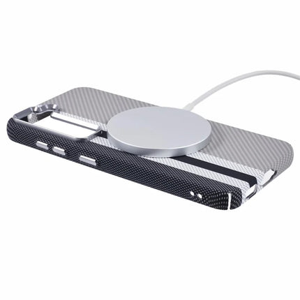 For Samsung Galaxy S23 Case Compatible with MagSafe Carbon Fiber Texture Water-Transfer PC Phone Cover