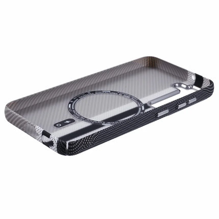 For Samsung Galaxy S23 Case Compatible with MagSafe Carbon Fiber Texture Water-Transfer PC Phone Cover