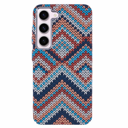 For Samsung Galaxy S23 Case Compatible with MagSafe Carbon Fiber Texture Water-Transfer PC Phone Cover - Brown+Blue+Yellow Retro Pattern