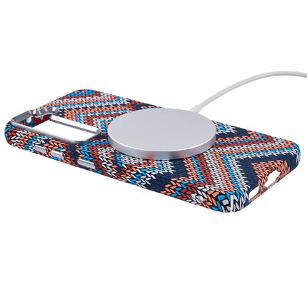 For Samsung Galaxy S23 Case Compatible with MagSafe Carbon Fiber Texture Water-Transfer PC Phone Cover