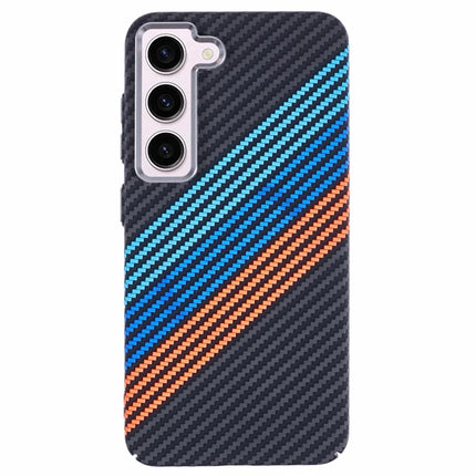 For Samsung Galaxy S23 Case Compatible with MagSafe Carbon Fiber Texture Water-Transfer PC Phone Cover - Baby Blue+Dark Blue+Red