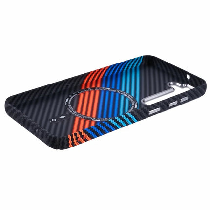 For Samsung Galaxy S23 Case Compatible with MagSafe Carbon Fiber Texture Water-Transfer PC Phone Cover