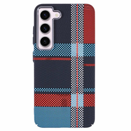 For Samsung Galaxy S23 Case Compatible with MagSafe Carbon Fiber Texture Water-Transfer PC Phone Cover - Red+Blue Checkered Pattern