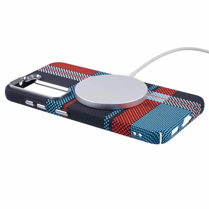 For Samsung Galaxy S23 Case Compatible with MagSafe Carbon Fiber Texture Water-Transfer PC Phone Cover