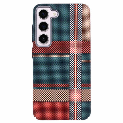 For Samsung Galaxy S23 Case Compatible with MagSafe Carbon Fiber Texture Water-Transfer PC Phone Cover - Red+Green Checkered Pattern