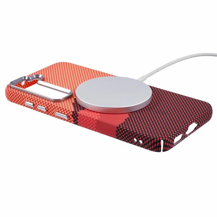 For Samsung Galaxy S23 Case Compatible with MagSafe Carbon Fiber Texture Water-Transfer PC Phone Cover