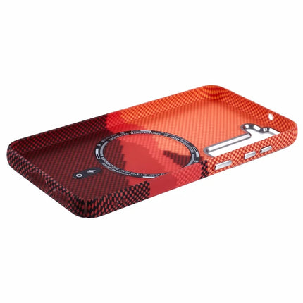 For Samsung Galaxy S23 Case Compatible with MagSafe Carbon Fiber Texture Water-Transfer PC Phone Cover