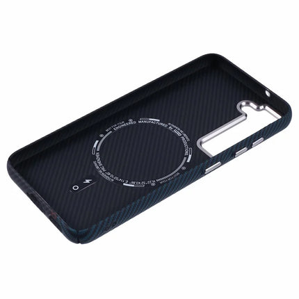 For Samsung Galaxy S23 Case Compatible with MagSafe Carbon Fiber Texture Water-Transfer PC Phone Cover