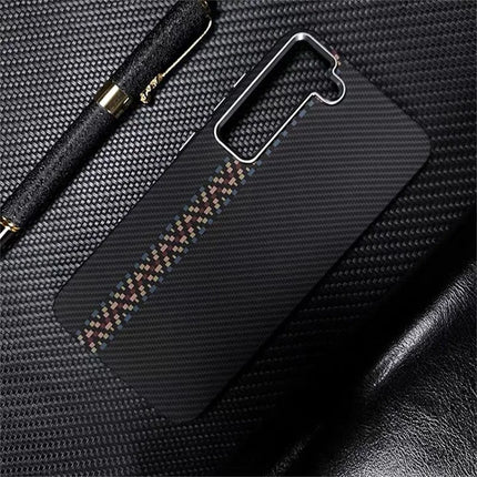 For Samsung Galaxy S23 Case Compatible with MagSafe Carbon Fiber Texture Water-Transfer PC Phone Cover