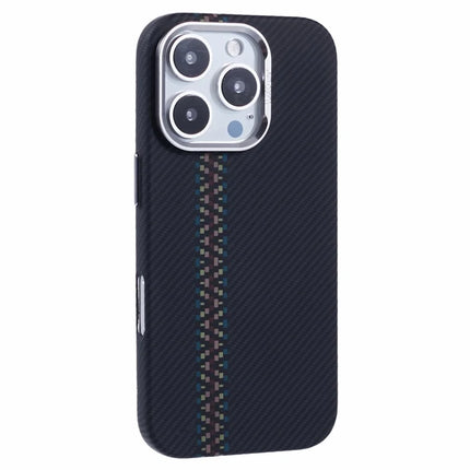 For iPhone 16 Pro Case Compatible with MagSafe Carbon Fiber Texture Water-Transfer PC Phone Cover - Colorful+Black Stripes