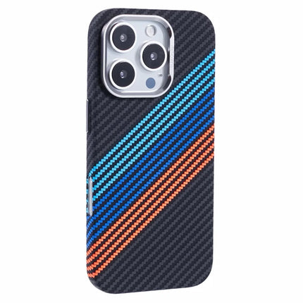 For iPhone 16 Pro Case Compatible with MagSafe Carbon Fiber Texture Water-Transfer PC Phone Cover - Baby Blue+Dark Blue+Red