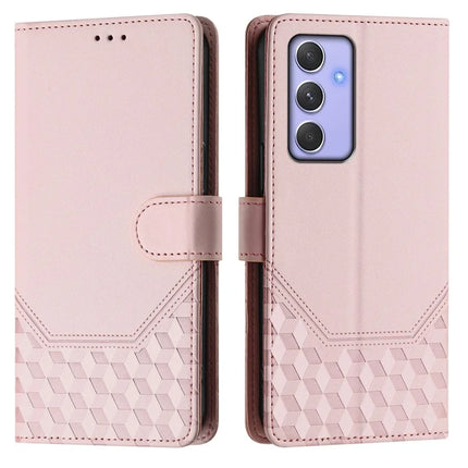 For Samsung Galaxy A54 5G Case Imprinted Honeycomb RFID Blocking Leather Phone Cover with Strap