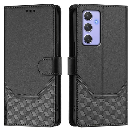 For Samsung Galaxy A54 5G Case Imprinted Honeycomb RFID Blocking Leather Phone Cover with Strap