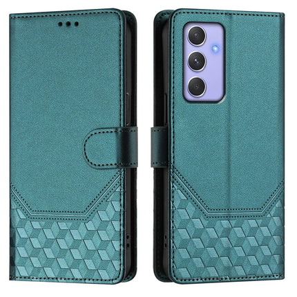 For Samsung Galaxy A54 5G Case Imprinted Honeycomb RFID Blocking Leather Phone Cover with Strap