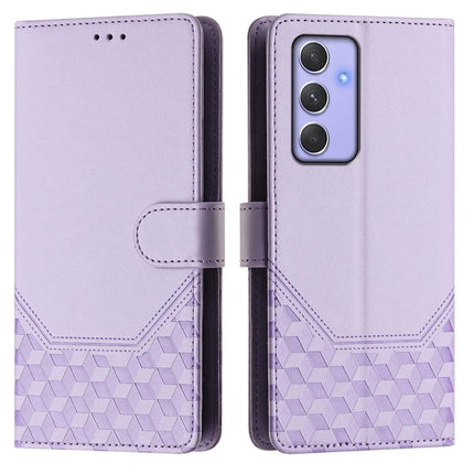For Samsung Galaxy A54 5G Case Imprinted Honeycomb RFID Blocking Leather Phone Cover with Strap