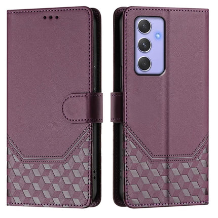 For Samsung Galaxy A54 5G Case Imprinted Honeycomb RFID Blocking Leather Phone Cover with Strap