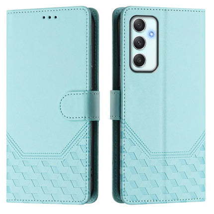 For Samsung Galaxy A35 5G Case Imprinted Honeycomb RFID Blocking Leather Phone Cover with Strap